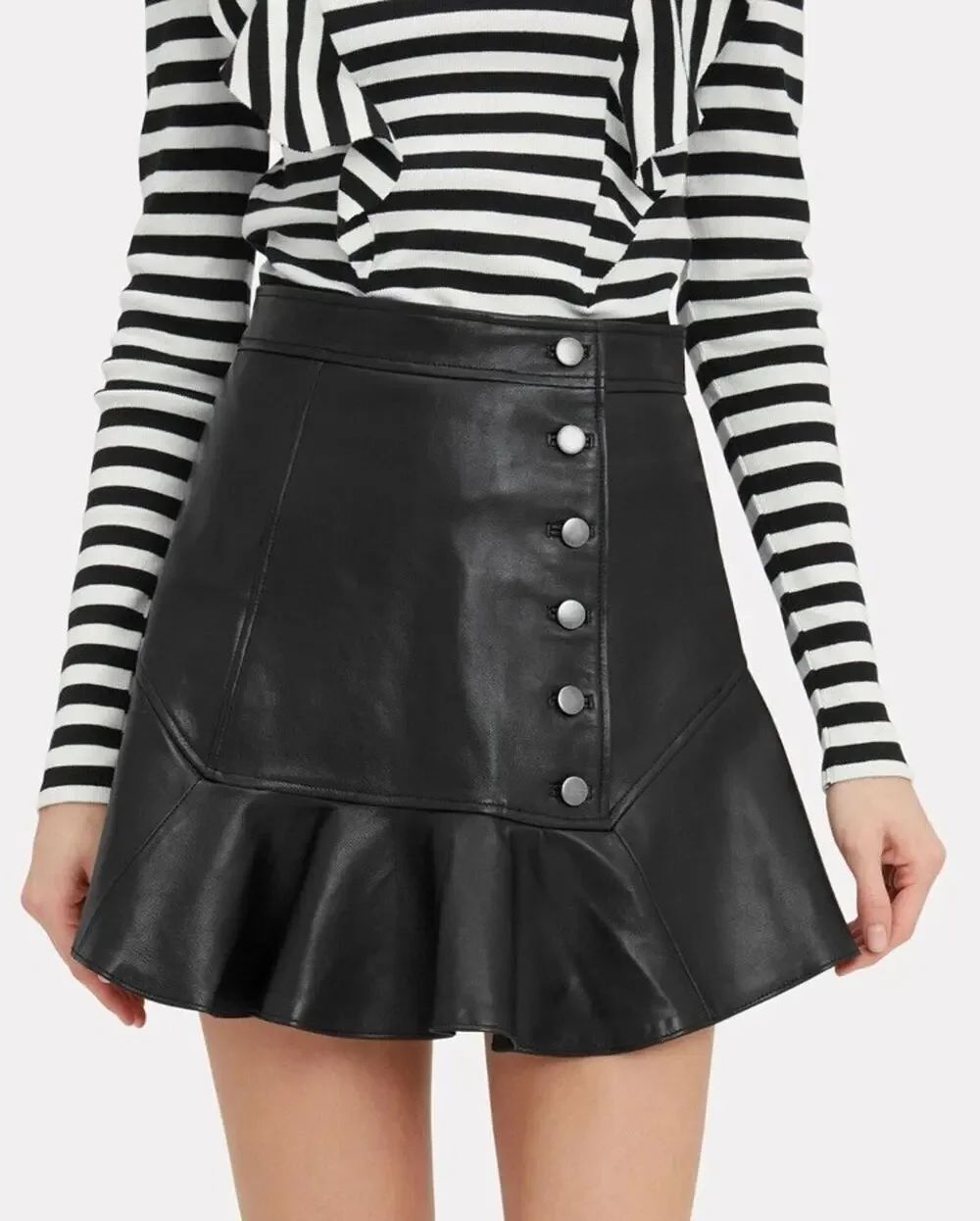 Marissa Webb Ronan Black Leather Ruffle Hem Mini Skirt Size 2